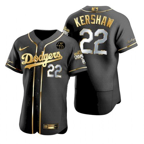 Men's Los Angeles Dodgers #22 Clayton Kershaw 2020 World Series Champions Black Golden Sttiched MLB Jersey
